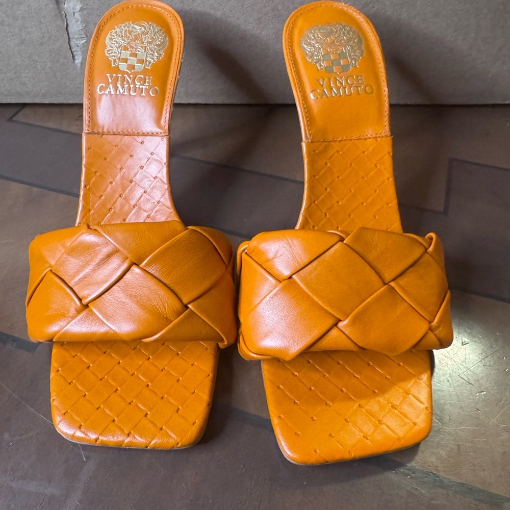 Vince Camuto Braided Leather Slide Sandals in Orange